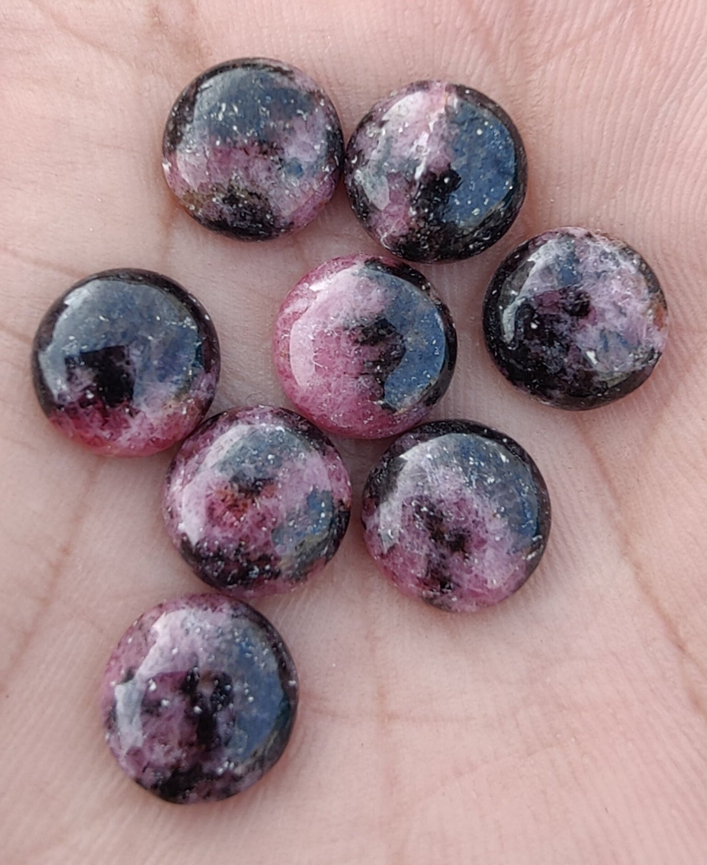 AAA+ QUALITY NATURAL RHODONITE ROUND SHAPE CABOCHON FLAT BACK CALIBRATED ROUND SHAPE GEMSTONES, ALL SIZES AVAILABLE