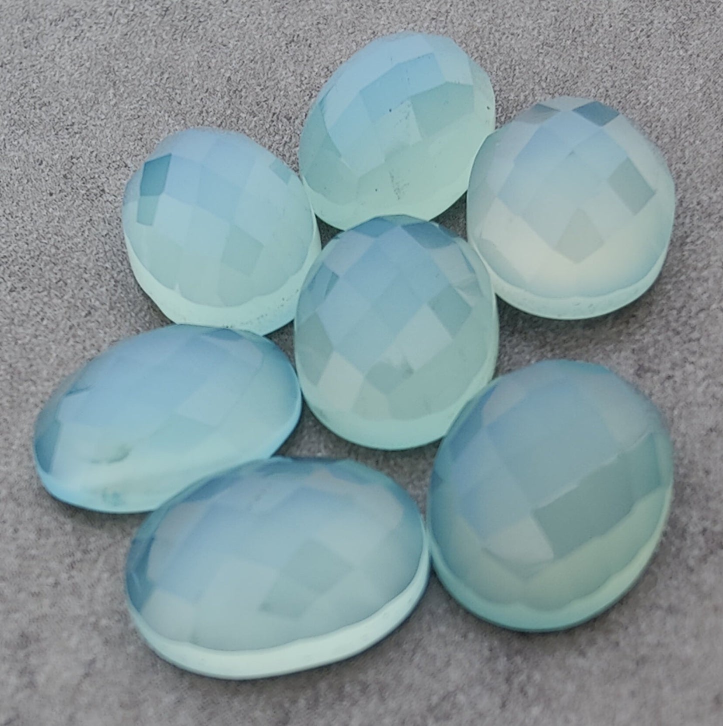 NATURAL BLUE CHALCEDONY CHECKER CUT OVAL SHAPE FLAT BACK CALIBRATED GEMSTONES, ALL SIZES AVAILABLE