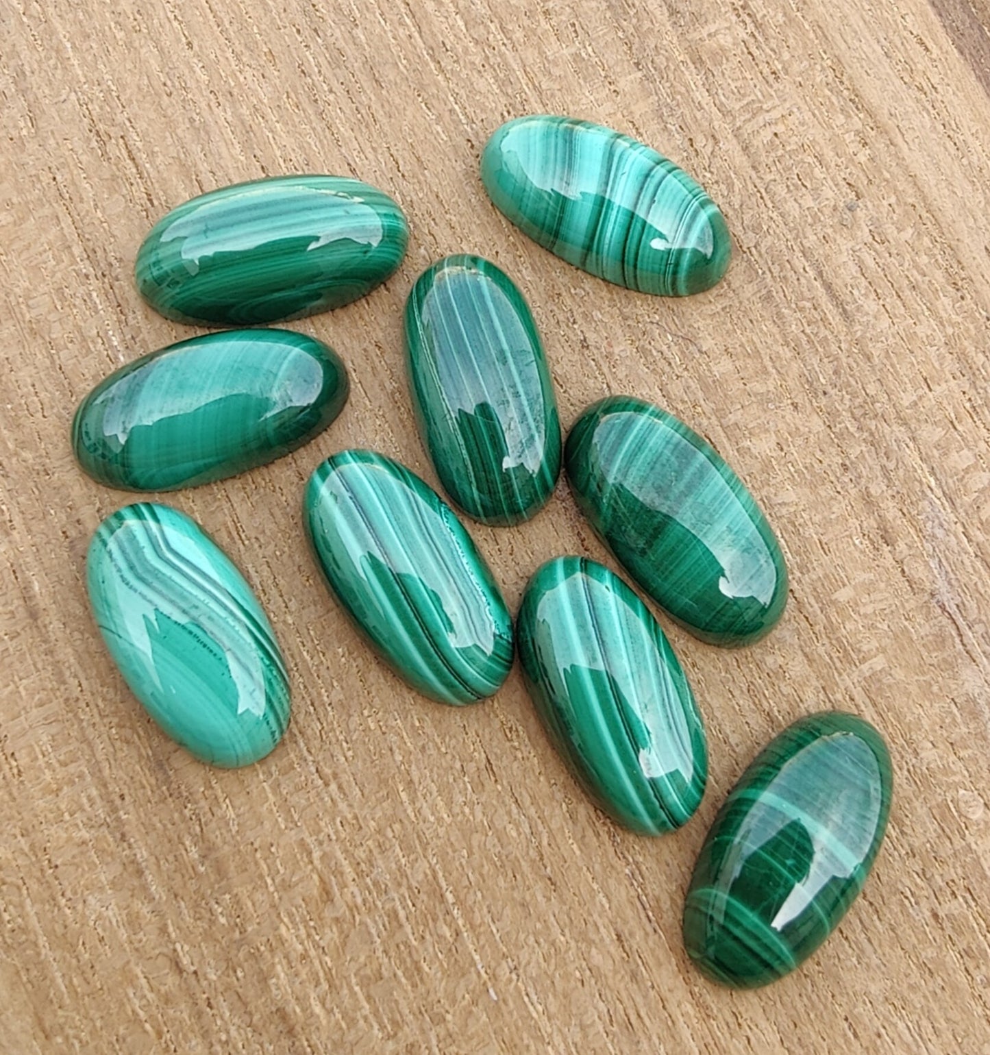 NATURAL MALACHITE BIG OVAL SHAPE CABOCHON FLAT BACK CALIBRATED BEDA SHAPE GEMSTONES, ALL SIZES AVAILABLE