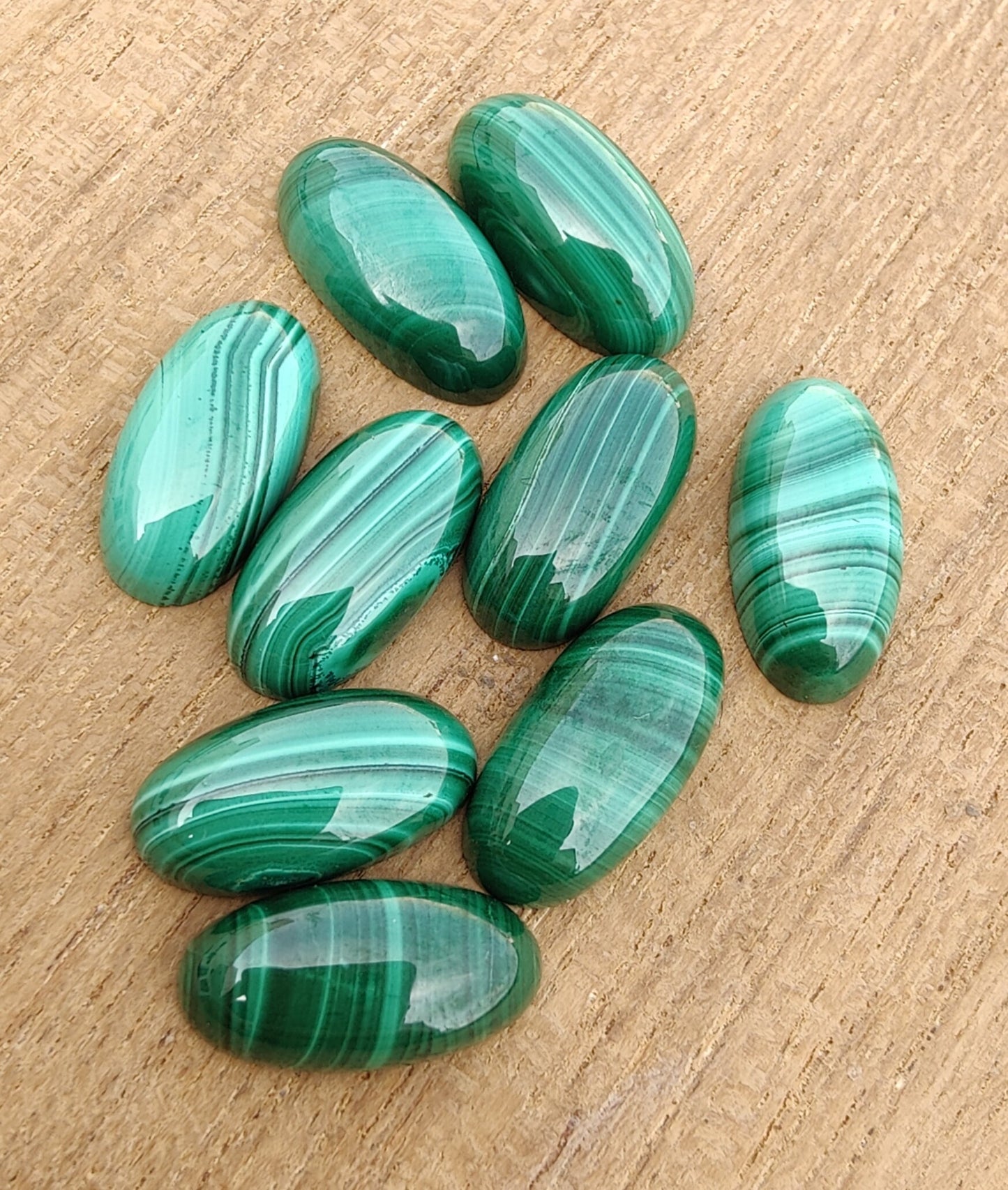 NATURAL MALACHITE BIG OVAL SHAPE CABOCHON FLAT BACK CALIBRATED BEDA SHAPE GEMSTONES, ALL SIZES AVAILABLE
