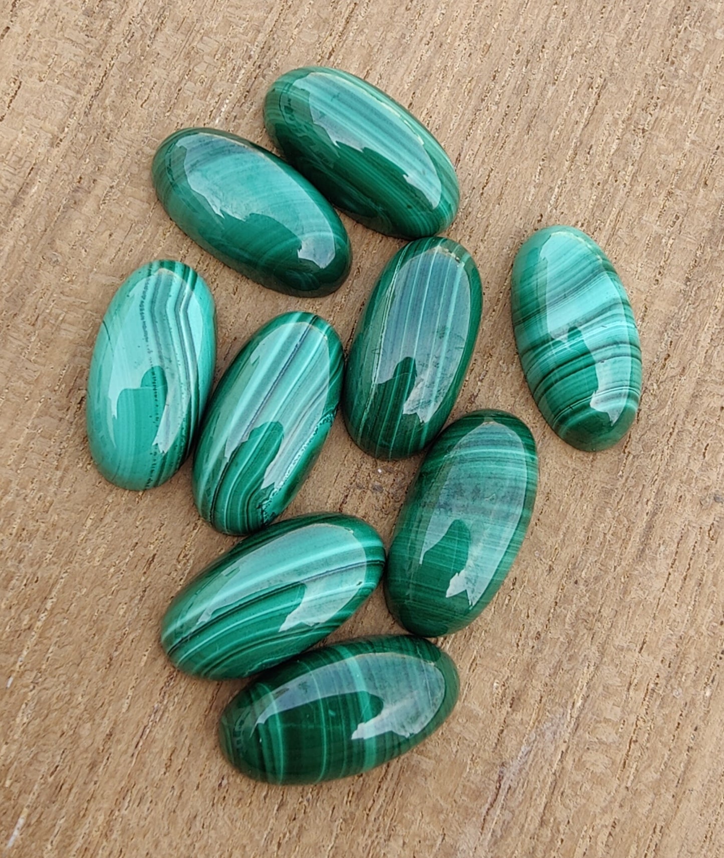 NATURAL MALACHITE BIG OVAL SHAPE CABOCHON FLAT BACK CALIBRATED BEDA SHAPE GEMSTONES, ALL SIZES AVAILABLE