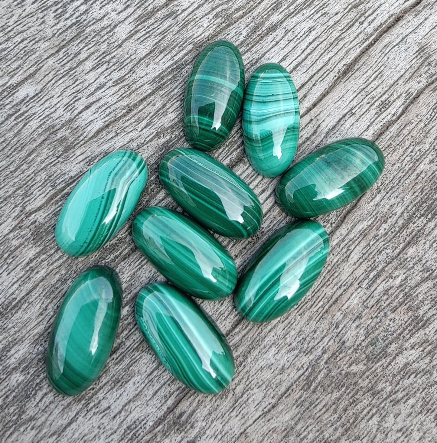 NATURAL MALACHITE BIG OVAL SHAPE CABOCHON FLAT BACK CALIBRATED BEDA SHAPE GEMSTONES, ALL SIZES AVAILABLE