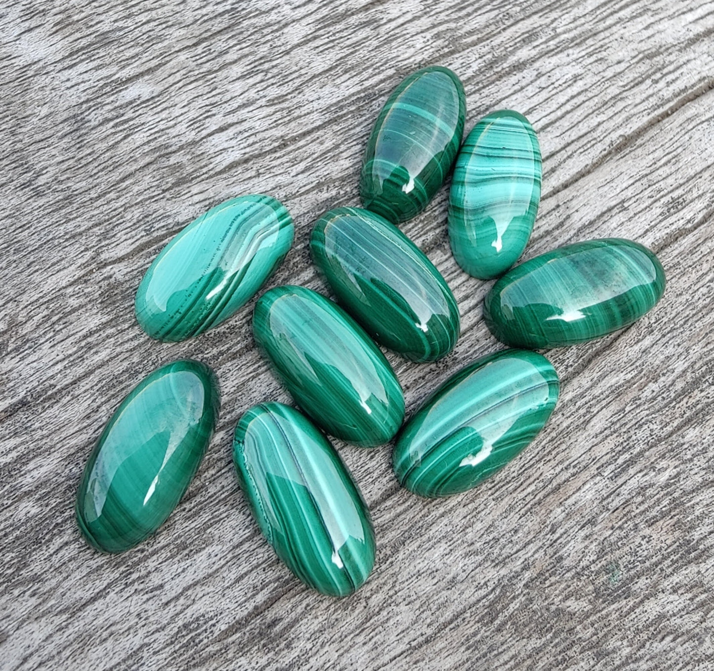NATURAL MALACHITE BIG OVAL SHAPE CABOCHON FLAT BACK CALIBRATED BEDA SHAPE GEMSTONES, ALL SIZES AVAILABLE