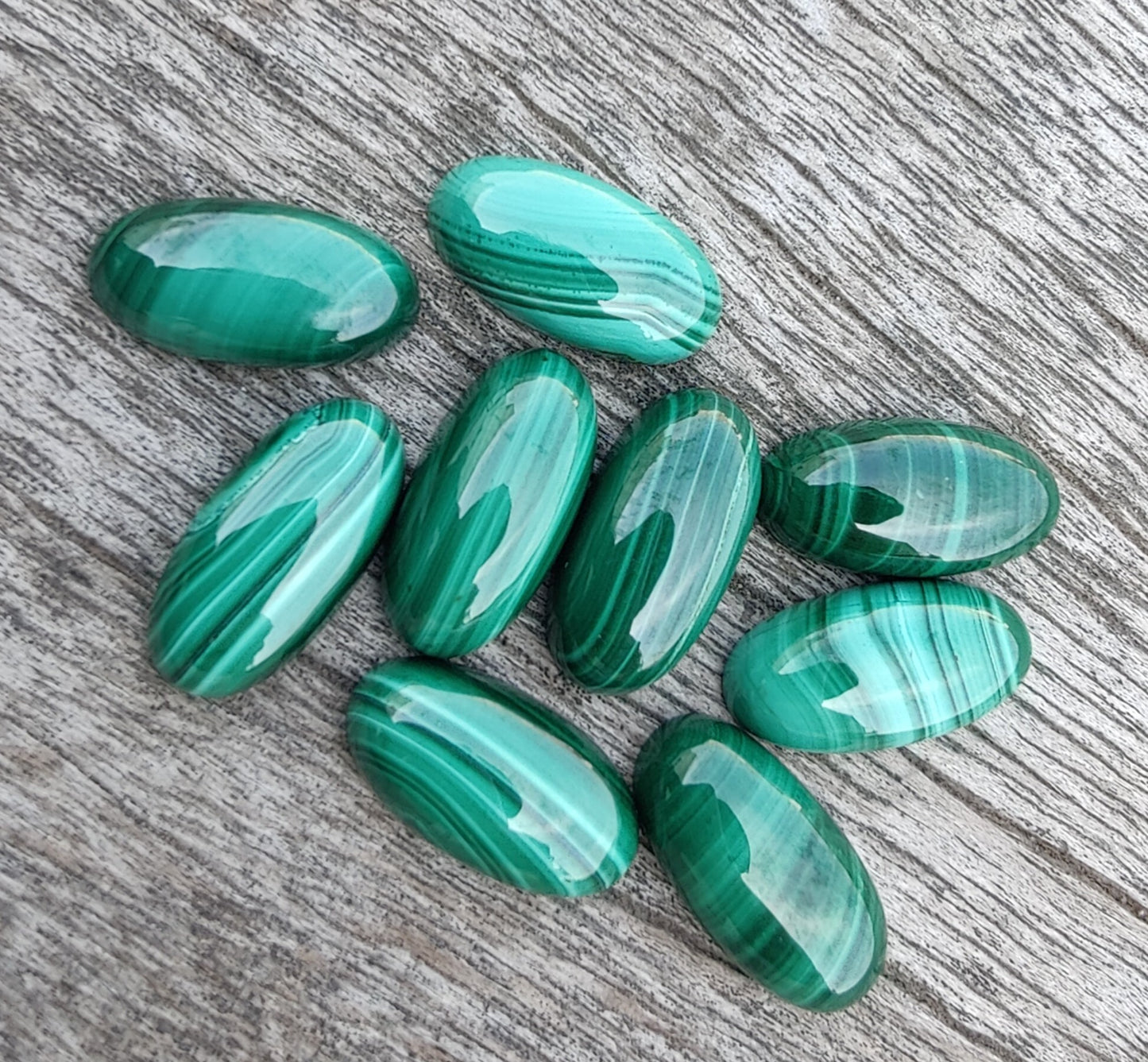 NATURAL MALACHITE BIG OVAL SHAPE CABOCHON FLAT BACK CALIBRATED BEDA SHAPE GEMSTONES, ALL SIZES AVAILABLE