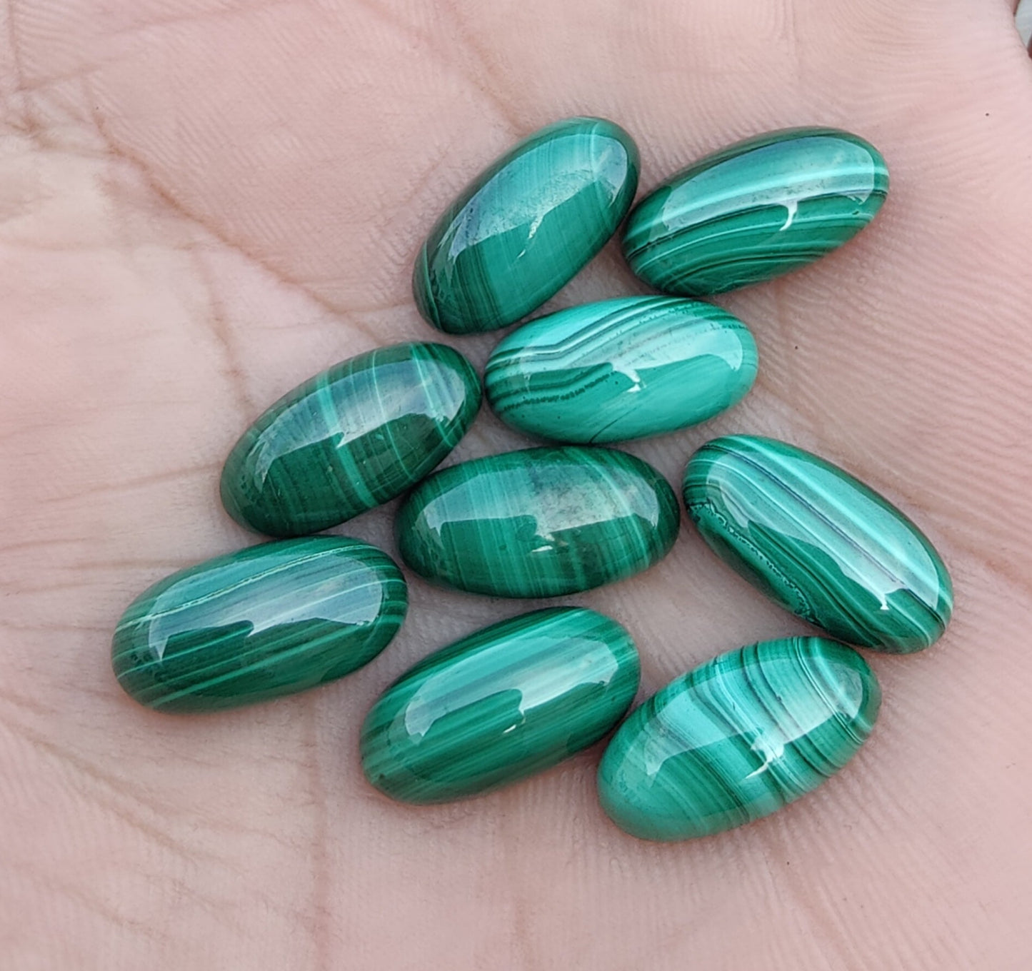 NATURAL MALACHITE BIG OVAL SHAPE CABOCHON FLAT BACK CALIBRATED BEDA SHAPE GEMSTONES, ALL SIZES AVAILABLE