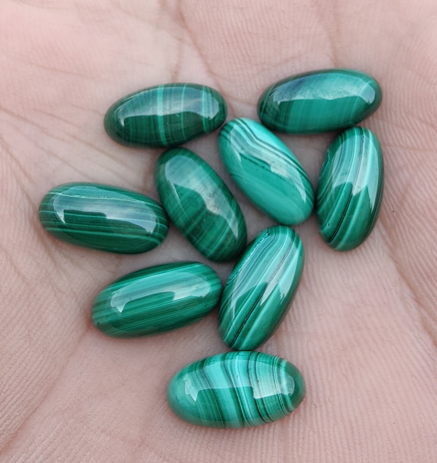 NATURAL MALACHITE BIG OVAL SHAPE CABOCHON FLAT BACK CALIBRATED BEDA SHAPE GEMSTONES, ALL SIZES AVAILABLE