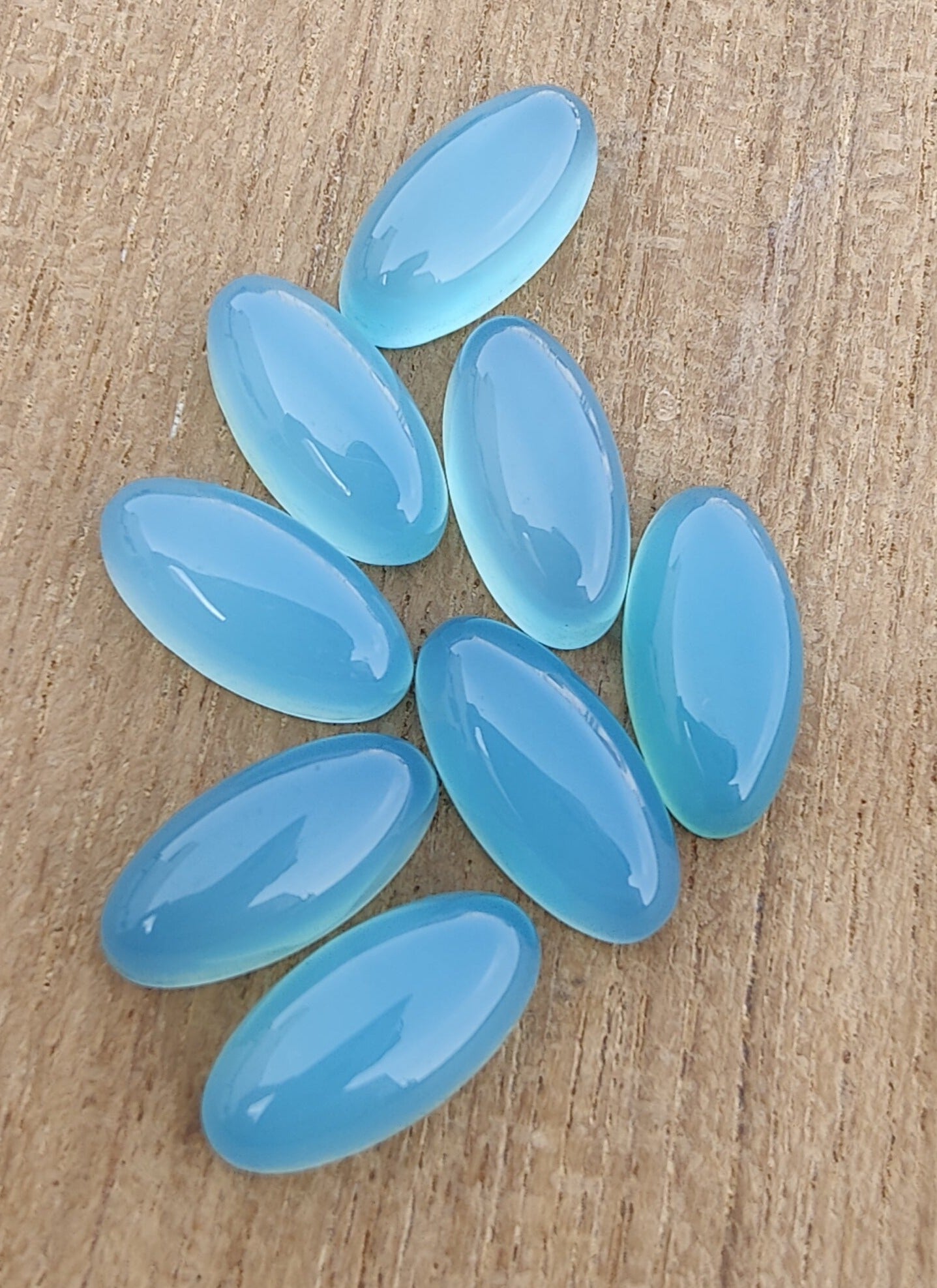 NATURAL BLUE CHALCEDONY BEDA SHAPE CABOCHON FLAT BACK BIG OVAL SHAPE CALIBRATED GEMSTONES, ALL SIZES AVAILABLE