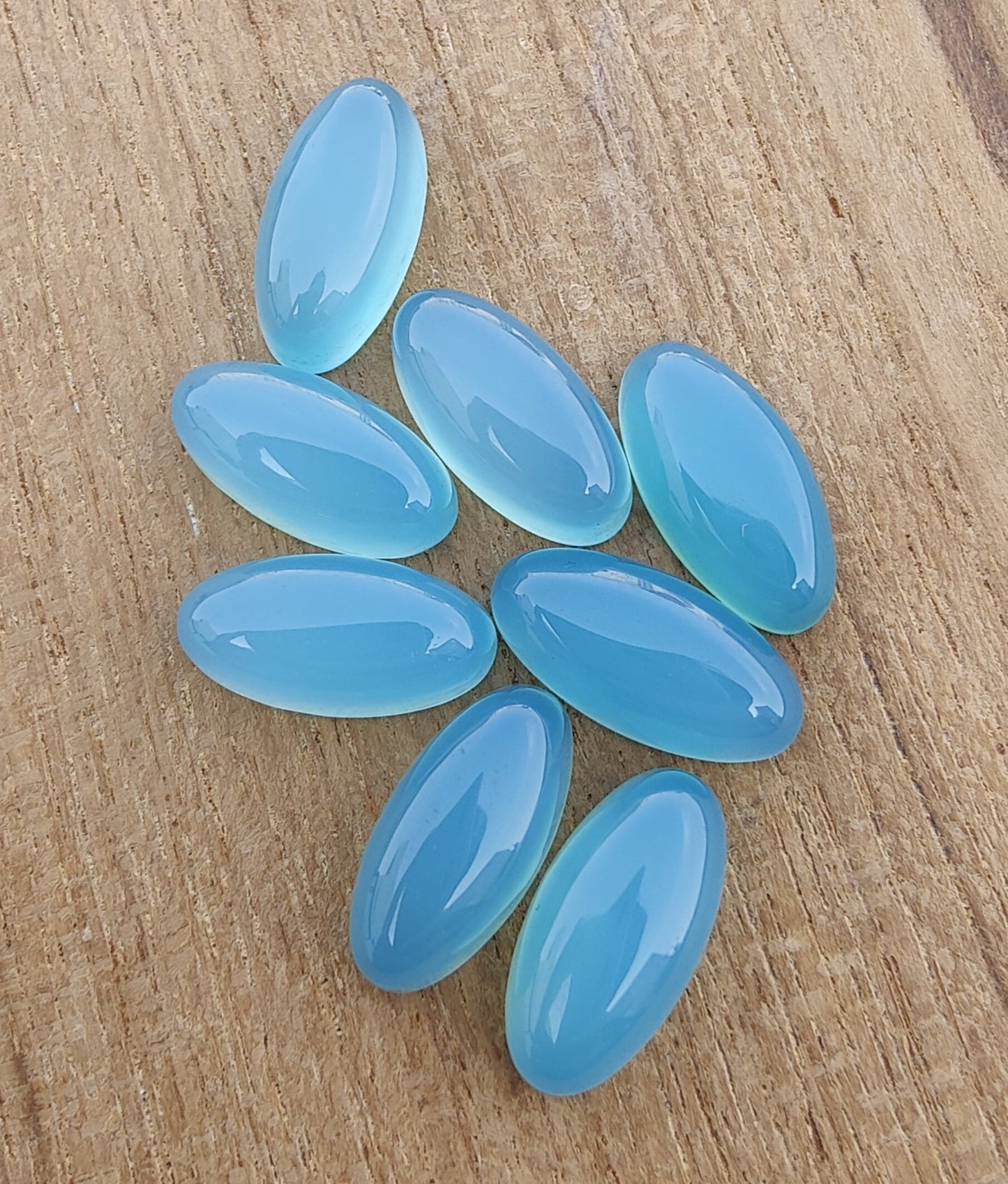 NATURAL BLUE CHALCEDONY BEDA SHAPE CABOCHON FLAT BACK BIG OVAL SHAPE CALIBRATED GEMSTONES, ALL SIZES AVAILABLE