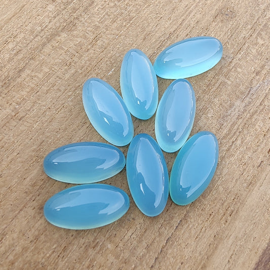 NATURAL BLUE CHALCEDONY BEDA SHAPE CABOCHON FLAT BACK BIG OVAL SHAPE CALIBRATED GEMSTONES, ALL SIZES AVAILABLE