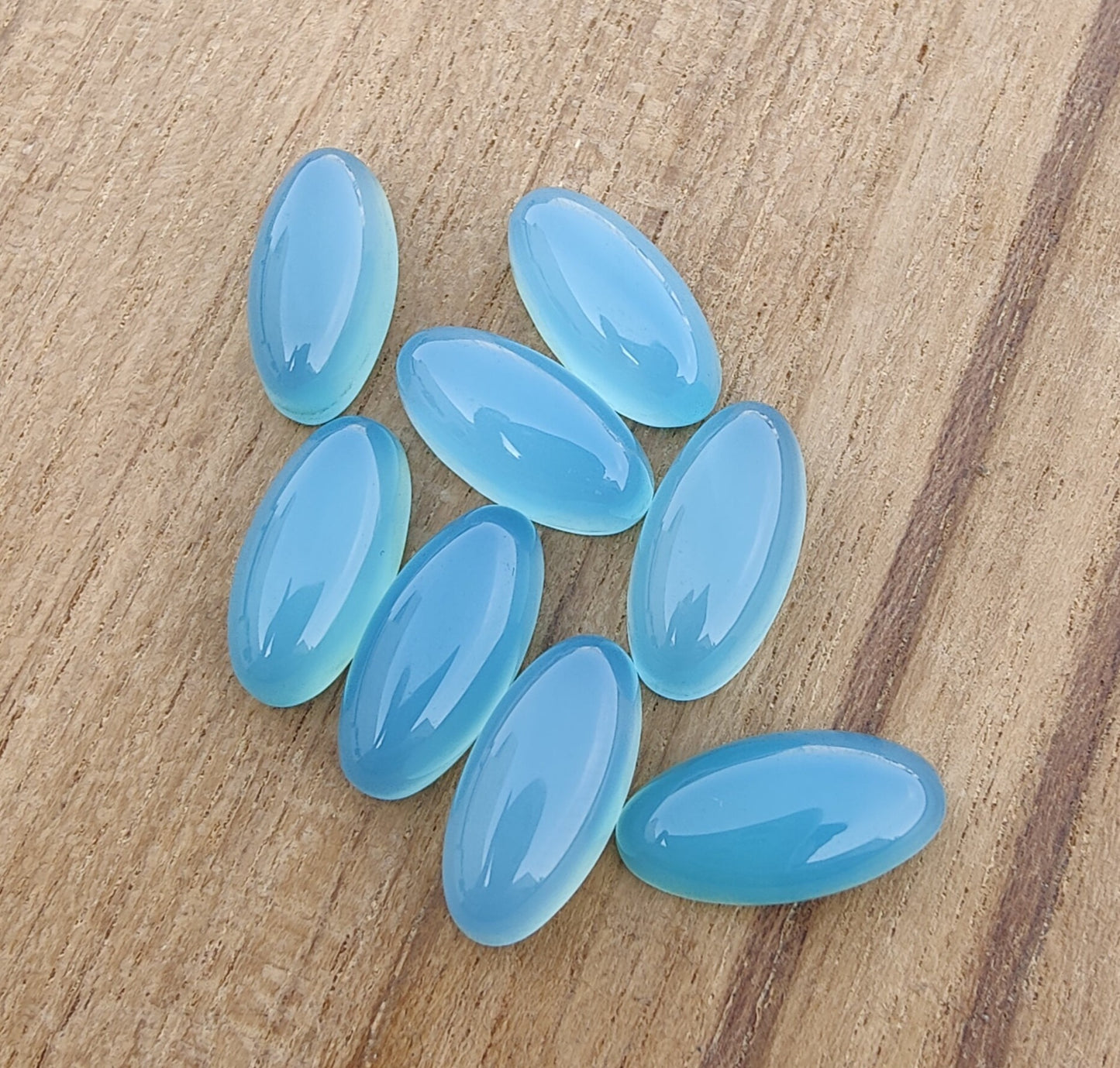 NATURAL BLUE CHALCEDONY BEDA SHAPE CABOCHON FLAT BACK BIG OVAL SHAPE CALIBRATED GEMSTONES, ALL SIZES AVAILABLE