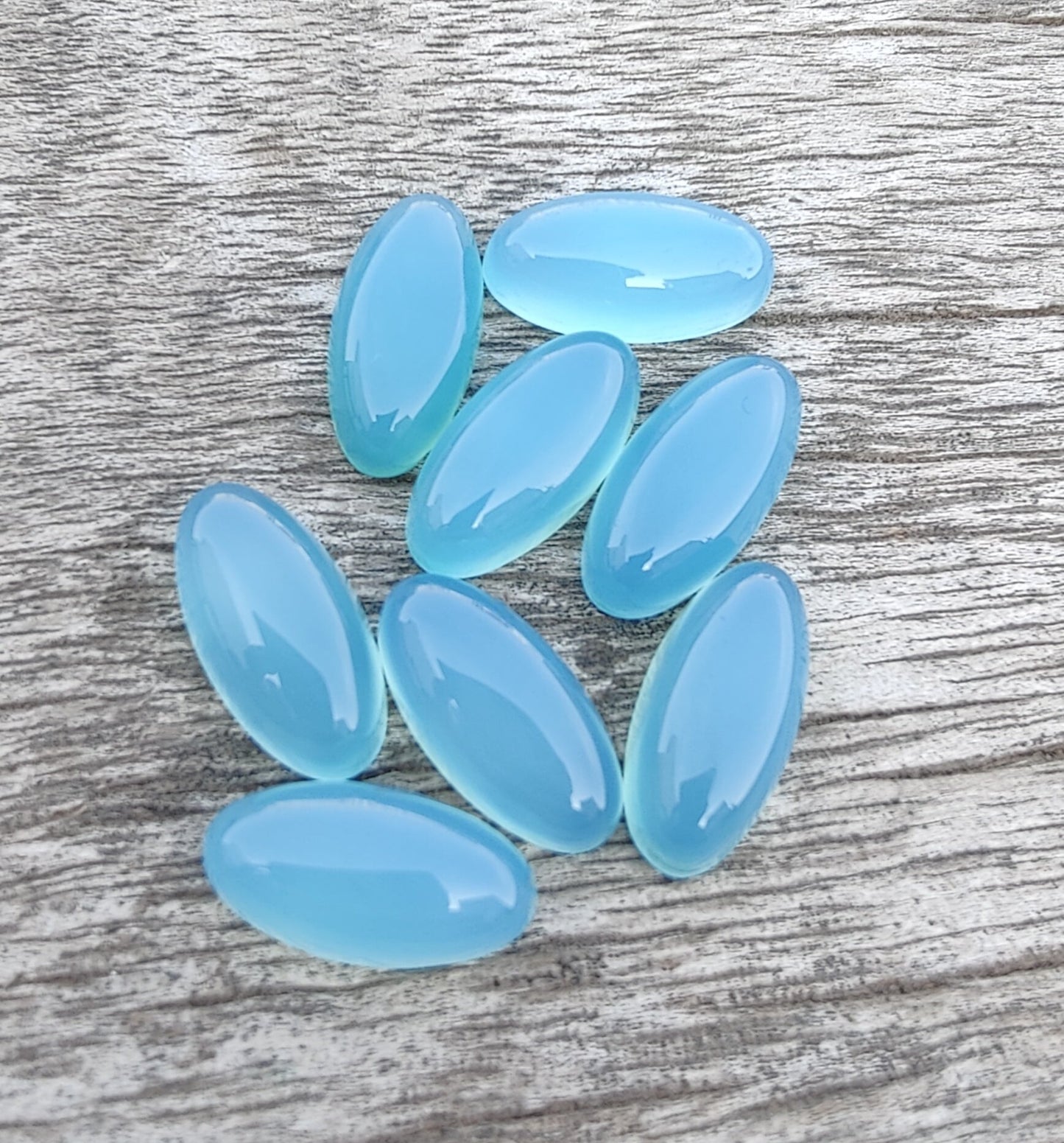 NATURAL BLUE CHALCEDONY BEDA SHAPE CABOCHON FLAT BACK BIG OVAL SHAPE CALIBRATED GEMSTONES, ALL SIZES AVAILABLE