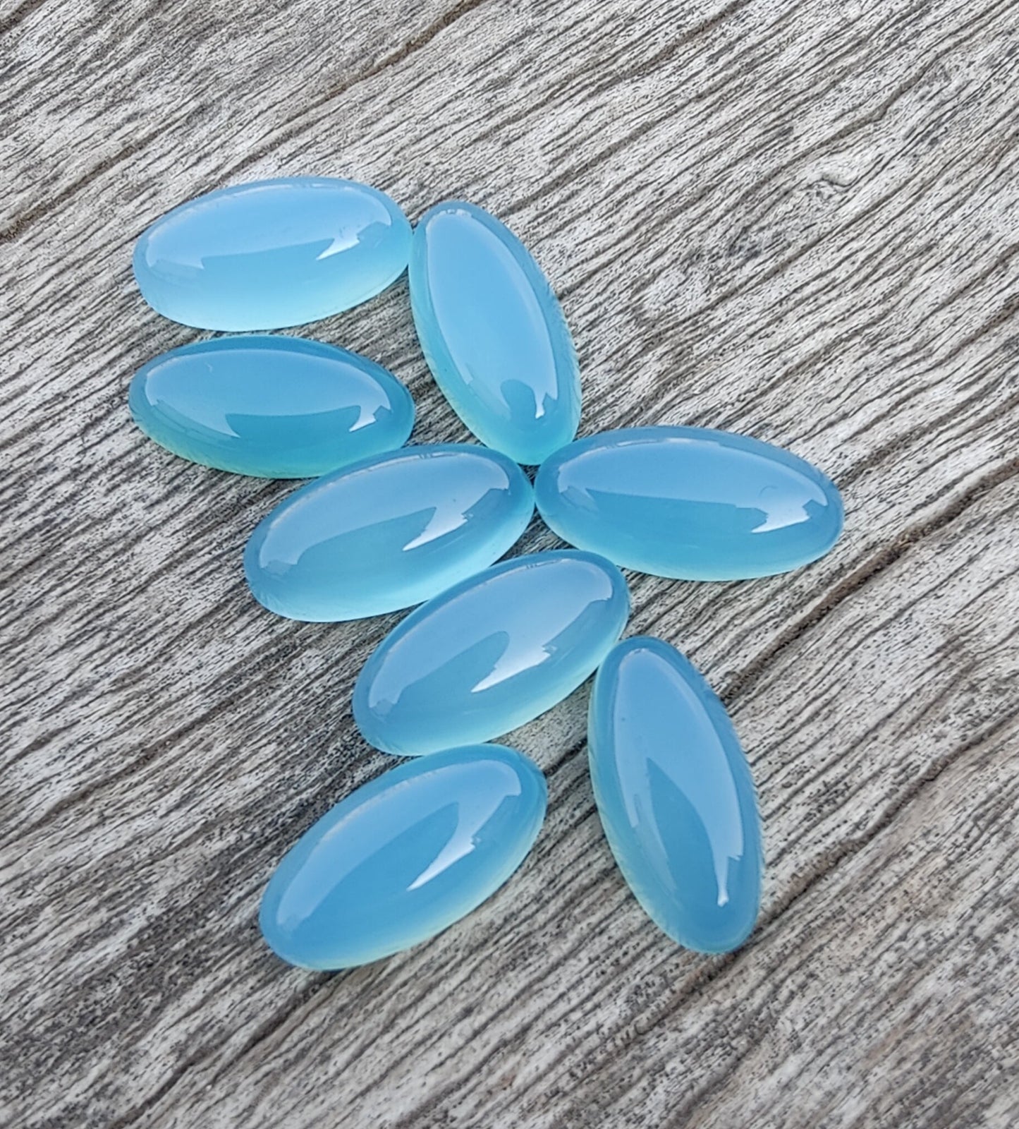 NATURAL BLUE CHALCEDONY BEDA SHAPE CABOCHON FLAT BACK BIG OVAL SHAPE CALIBRATED GEMSTONES, ALL SIZES AVAILABLE