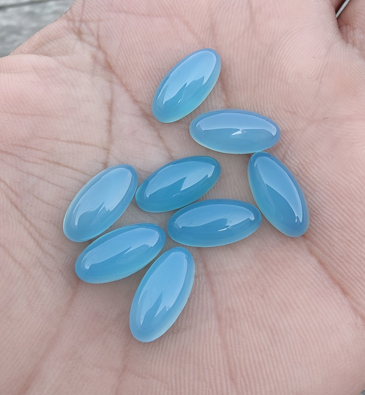NATURAL BLUE CHALCEDONY BEDA SHAPE CABOCHON FLAT BACK BIG OVAL SHAPE CALIBRATED GEMSTONES, ALL SIZES AVAILABLE