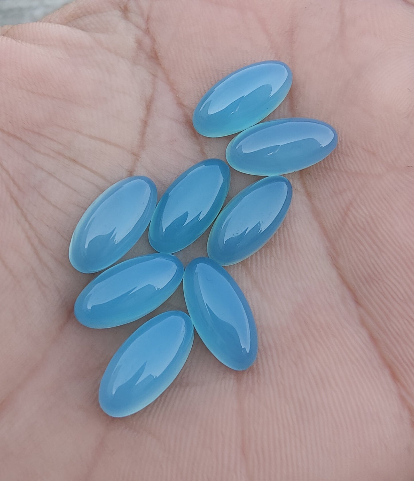 NATURAL BLUE CHALCEDONY BEDA SHAPE CABOCHON FLAT BACK BIG OVAL SHAPE CALIBRATED GEMSTONES, ALL SIZES AVAILABLE