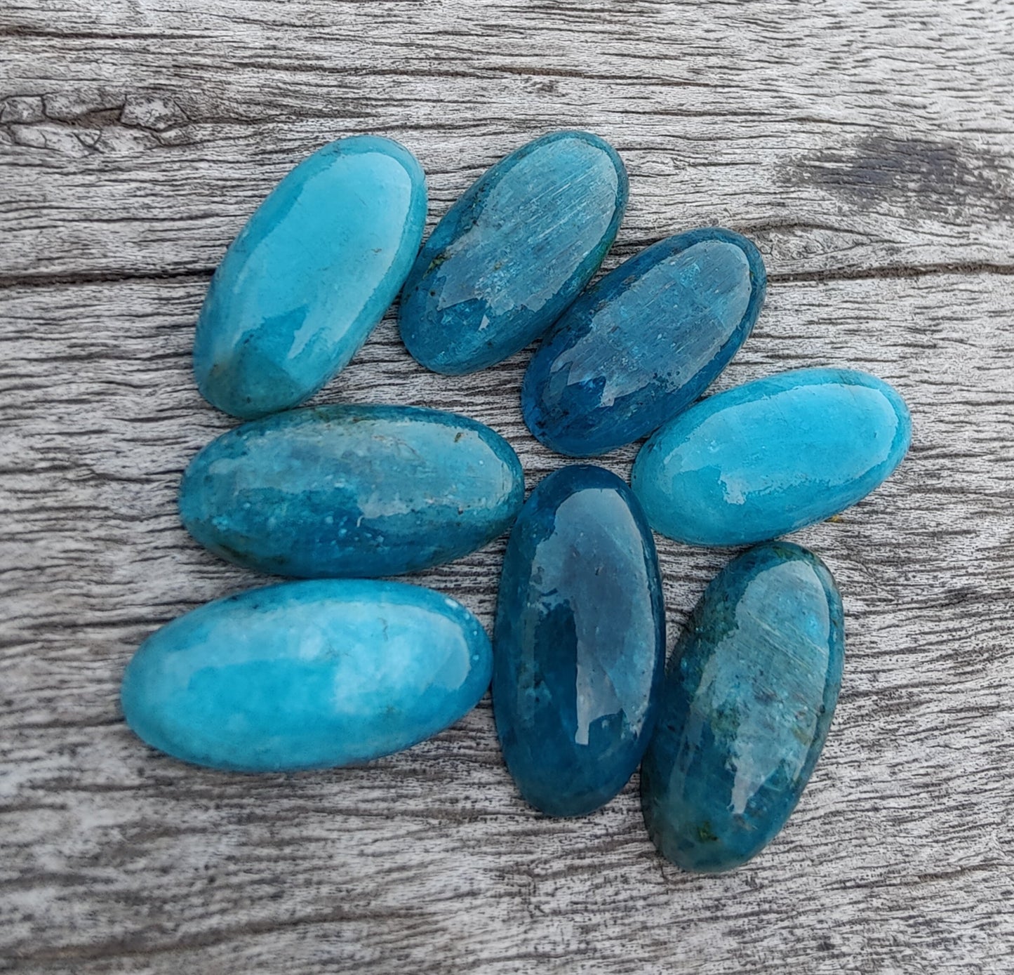 AAA+ QUALITY NATURAL NEON APATITE BIG OVAL SHAPE CABOCHON FLAT BACK CALIBRATED BEDA SHAPE GEMSTONES, ALL SIZES AVAILABLE