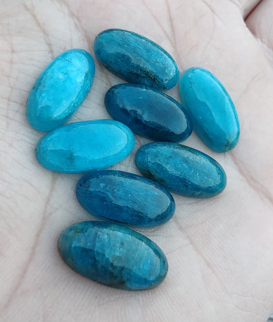 AAA+ QUALITY NATURAL NEON APATITE BIG OVAL SHAPE CABOCHON FLAT BACK CALIBRATED BEDA SHAPE GEMSTONES, ALL SIZES AVAILABLE