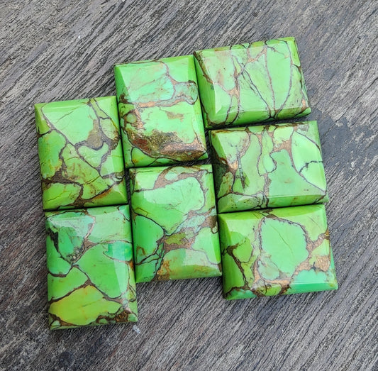 NATURAL GREEN COPPER TURQUOISE RECTANGLE SHAPE CABOCHON FLAT BACK CALIBRATED AAA+ QUALITY GEMSTONES, ALL SIZES AVAILABLE
