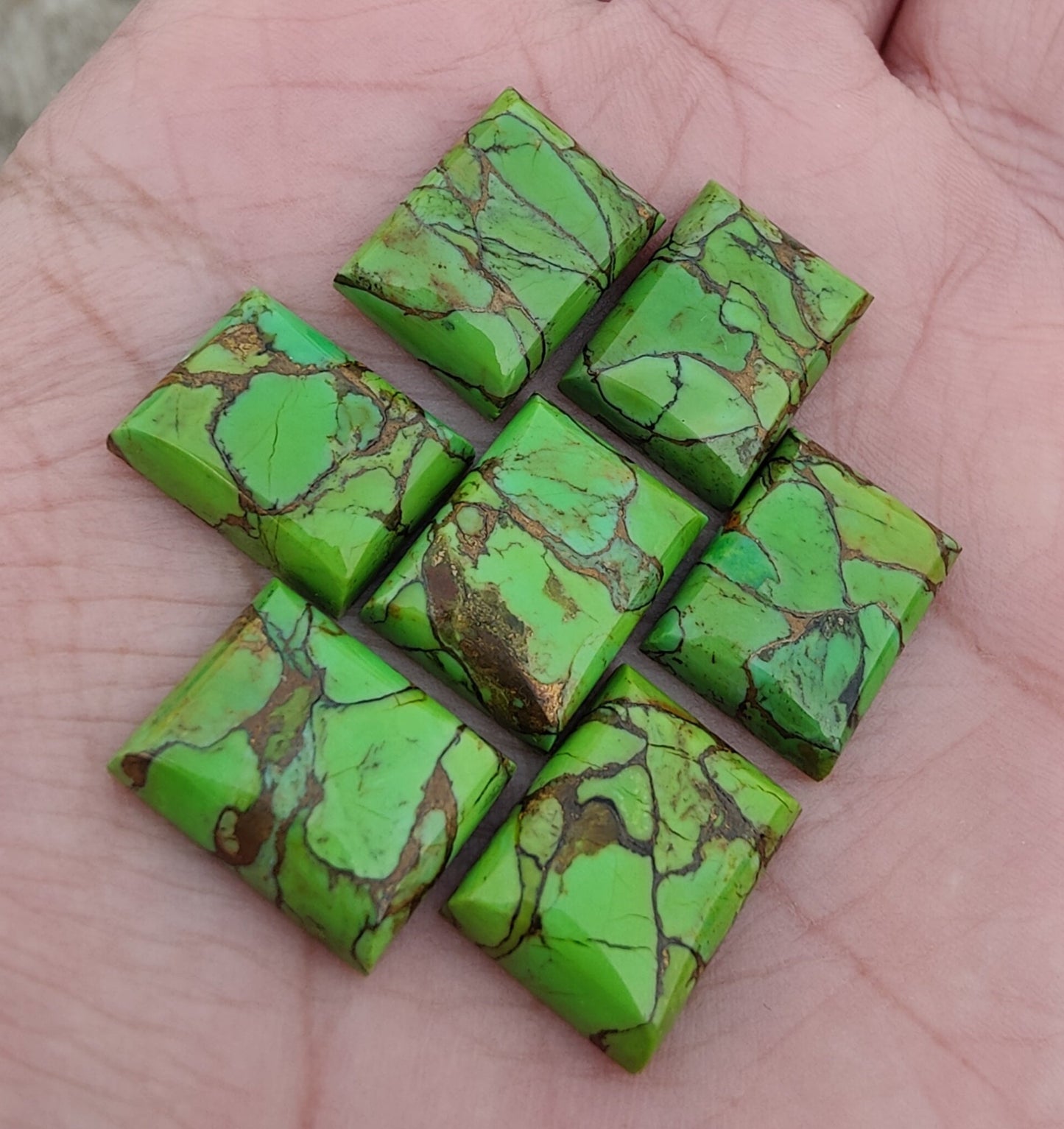 NATURAL GREEN COPPER TURQUOISE RECTANGLE SHAPE CABOCHON FLAT BACK CALIBRATED AAA+ QUALITY GEMSTONES, ALL SIZES AVAILABLE