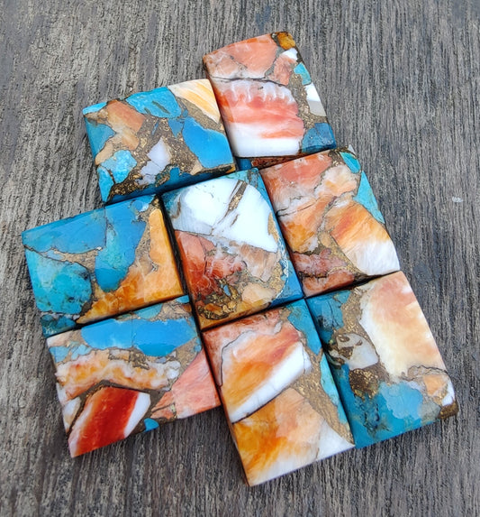 NATURAL SPINY OYSTER TURQUOISE RECTANGLE SHAPE CABOCHON FLAT BACK CALIBRATED AAA+ QUALITY LOOSE GEMSTONES, ALL SIZES AVAILABLE