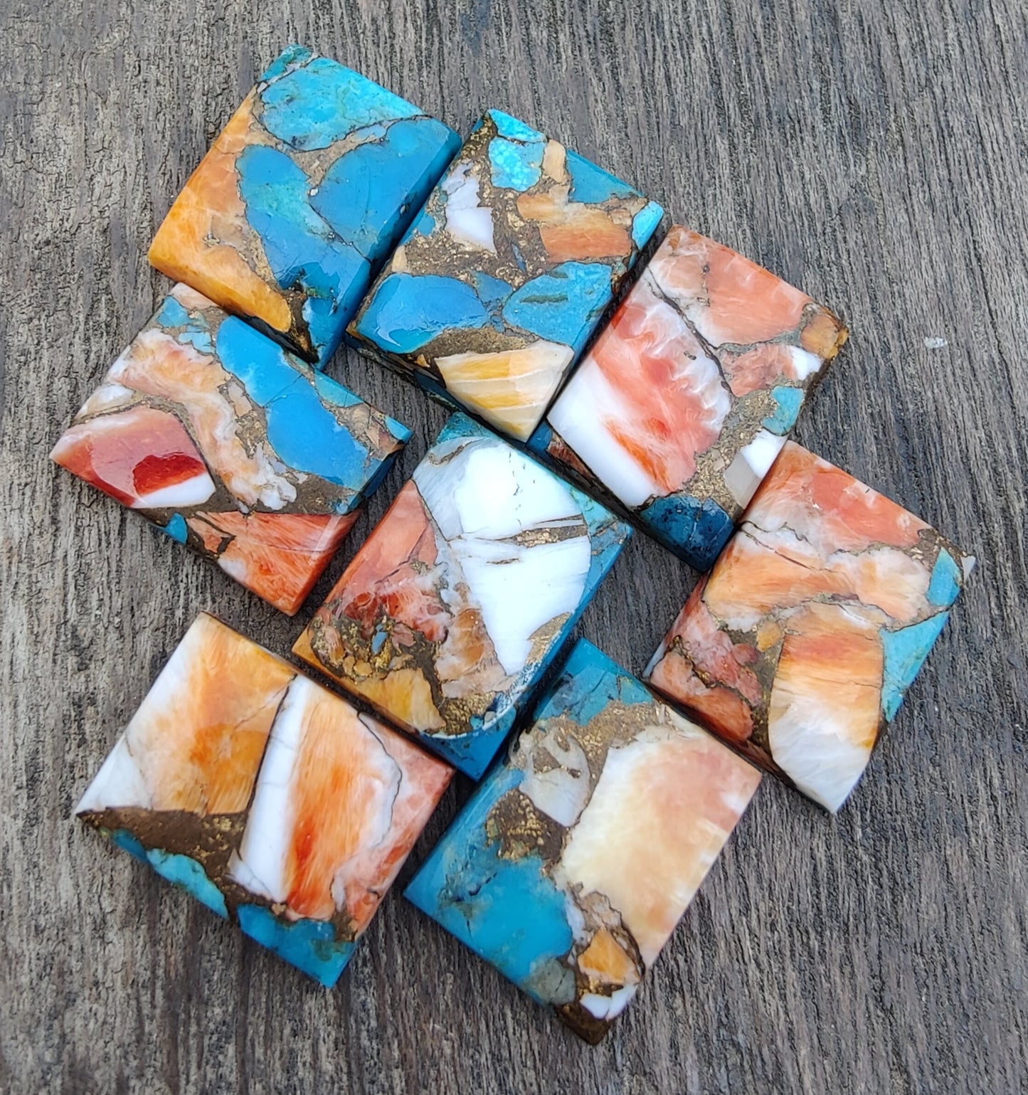 NATURAL SPINY OYSTER TURQUOISE RECTANGLE SHAPE CABOCHON FLAT BACK CALIBRATED AAA+ QUALITY LOOSE GEMSTONES, ALL SIZES AVAILABLE