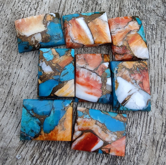 NATURAL SPINY OYSTER TURQUOISE RECTANGLE SHAPE CABOCHON FLAT BACK CALIBRATED AAA+ QUALITY LOOSE GEMSTONES, ALL SIZES AVAILABLE