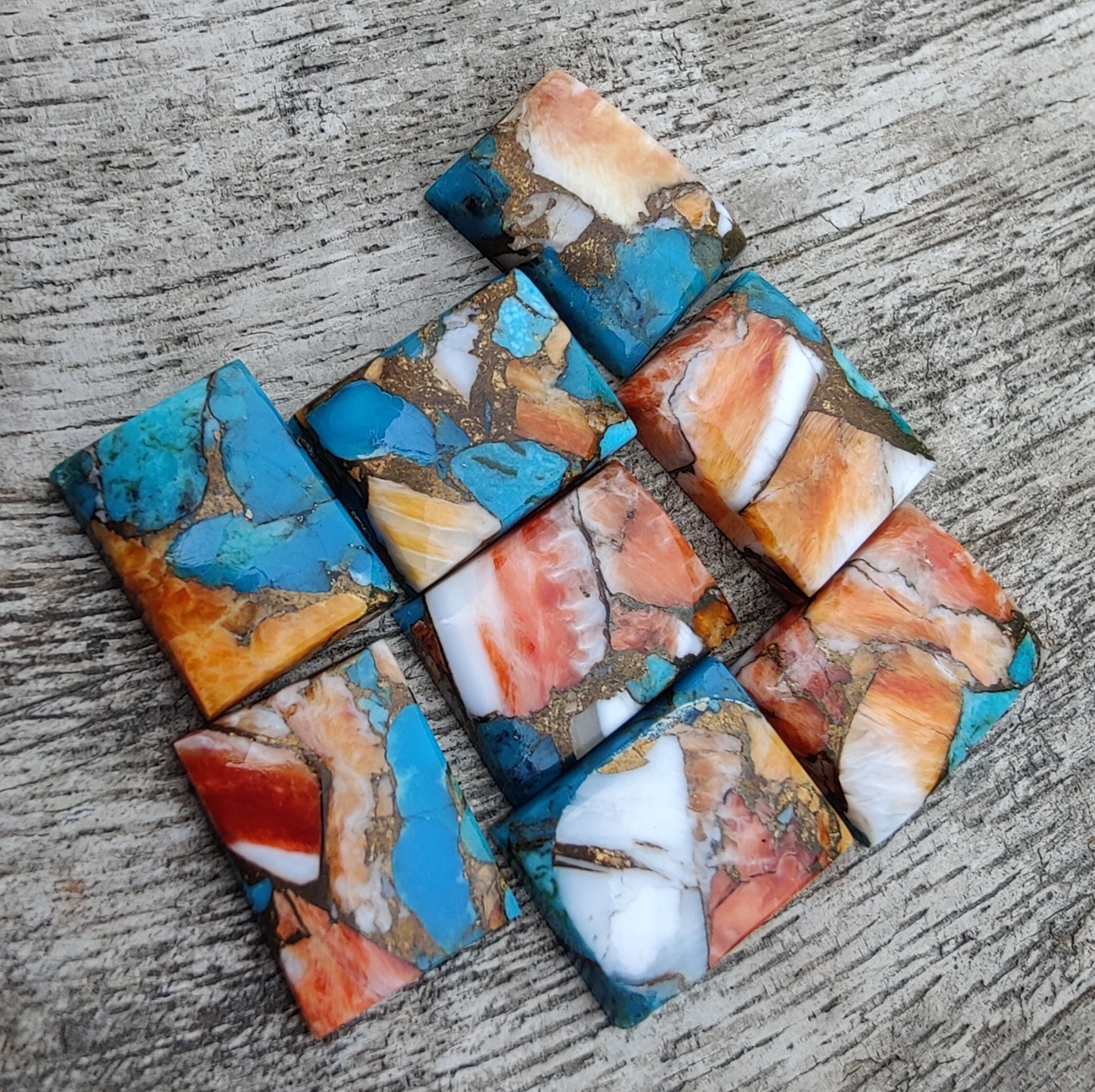 NATURAL SPINY OYSTER TURQUOISE RECTANGLE SHAPE CABOCHON FLAT BACK CALIBRATED AAA+ QUALITY LOOSE GEMSTONES, ALL SIZES AVAILABLE