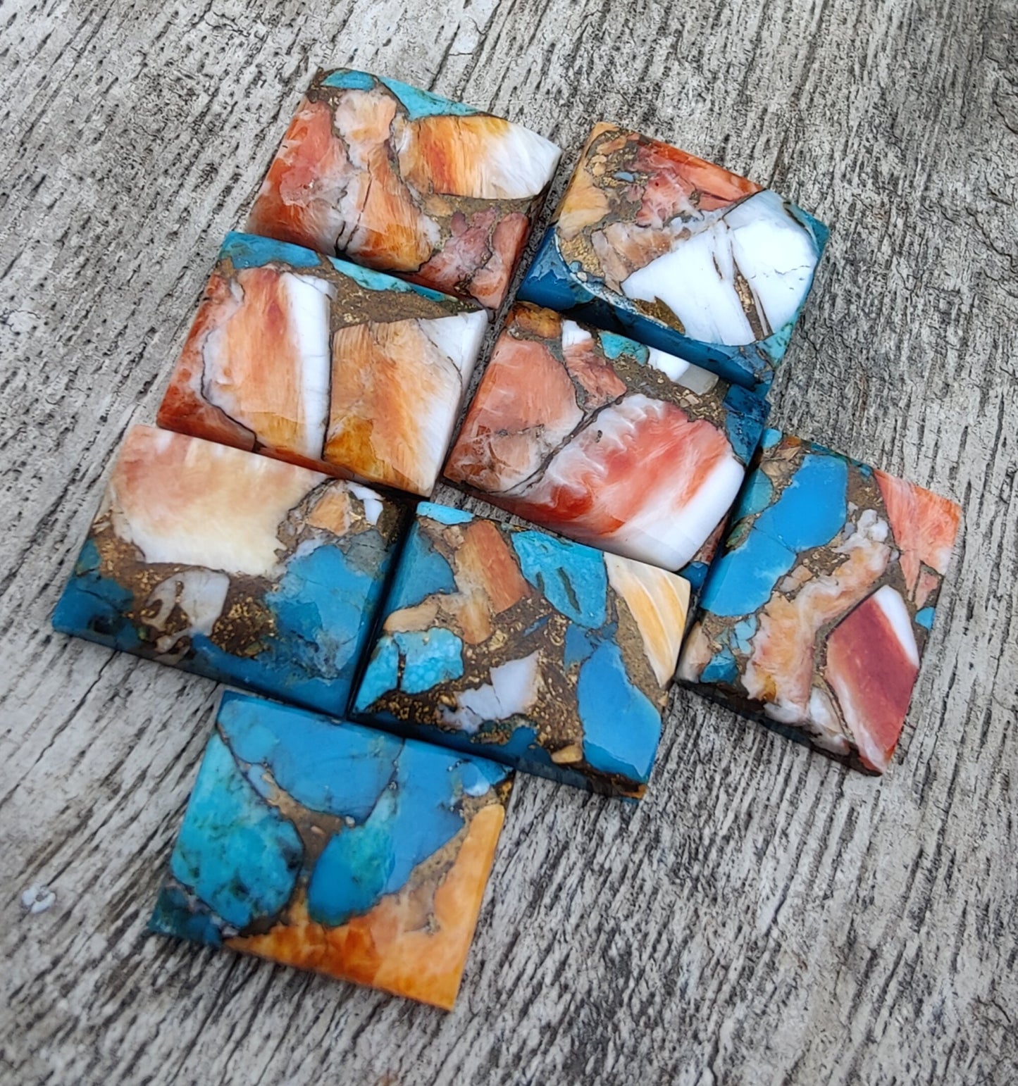 NATURAL SPINY OYSTER TURQUOISE RECTANGLE SHAPE CABOCHON FLAT BACK CALIBRATED AAA+ QUALITY LOOSE GEMSTONES, ALL SIZES AVAILABLE