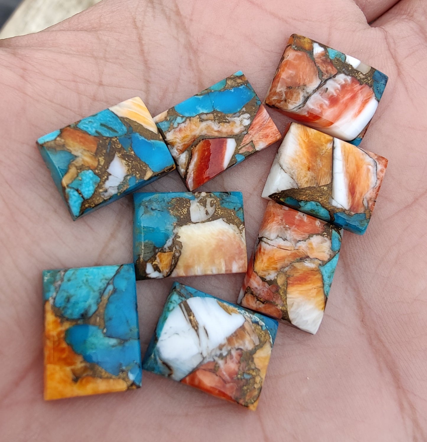 NATURAL SPINY OYSTER TURQUOISE RECTANGLE SHAPE CABOCHON FLAT BACK CALIBRATED AAA+ QUALITY LOOSE GEMSTONES, ALL SIZES AVAILABLE