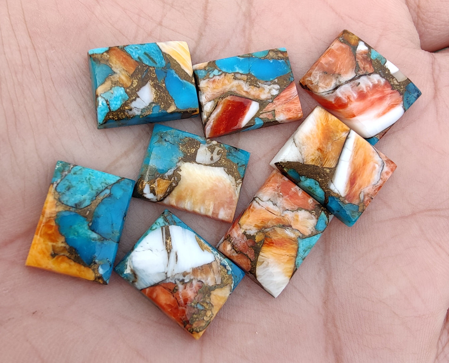 NATURAL SPINY OYSTER TURQUOISE RECTANGLE SHAPE CABOCHON FLAT BACK CALIBRATED AAA+ QUALITY LOOSE GEMSTONES, ALL SIZES AVAILABLE