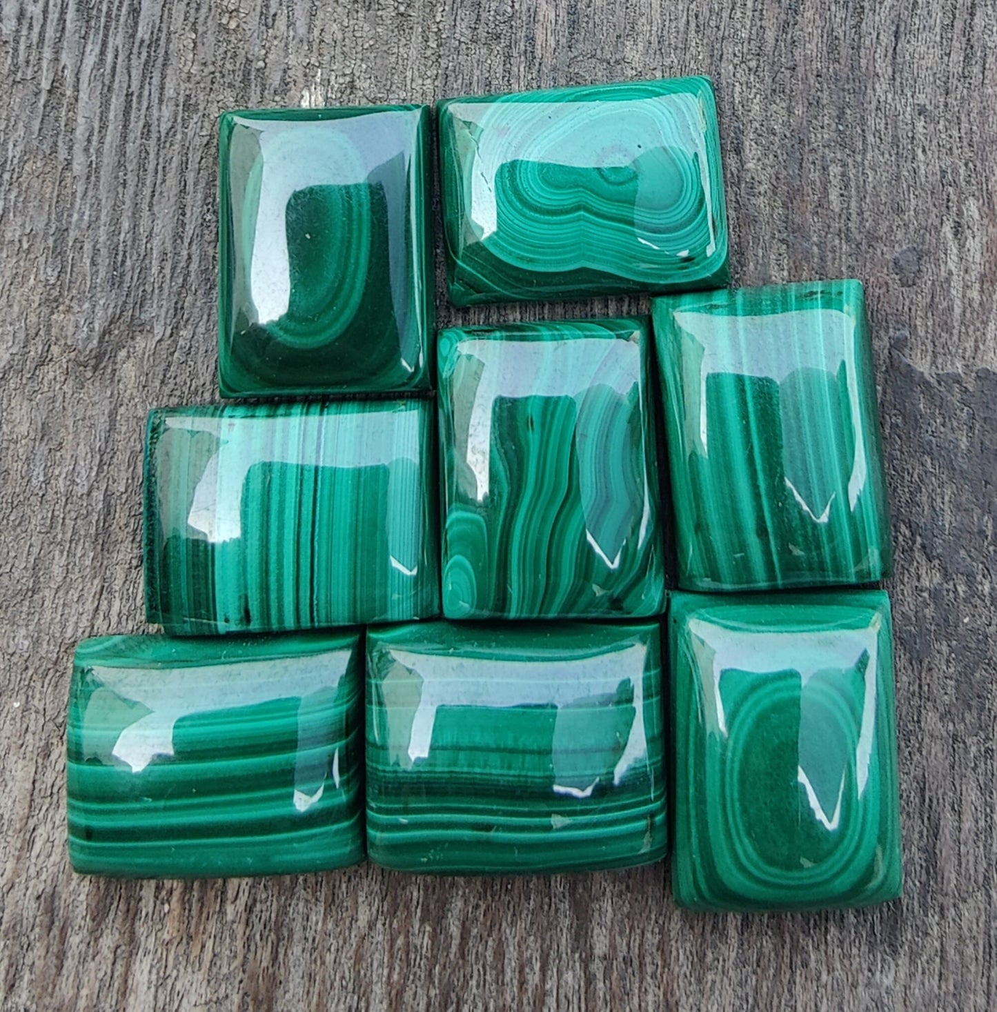AAA+ QUALITY NATURAL MALACHITE RECTANGLE SHAPE CABOCHON FLAT BACK CALIBRATED LOOSE GEMSTONES, ALL SIZES AVAILABLE