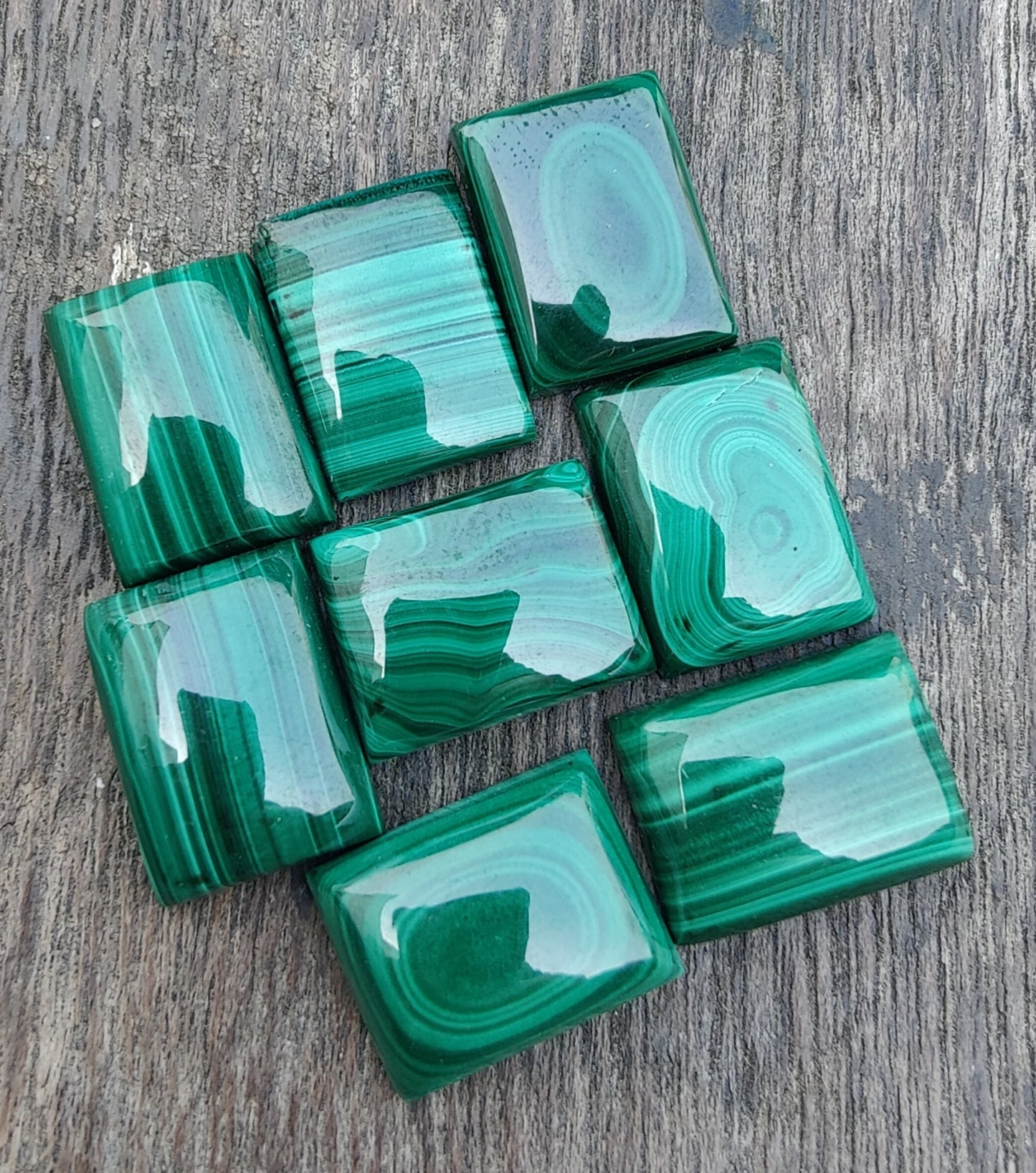AAA+ QUALITY NATURAL MALACHITE RECTANGLE SHAPE CABOCHON FLAT BACK CALIBRATED LOOSE GEMSTONES, ALL SIZES AVAILABLE