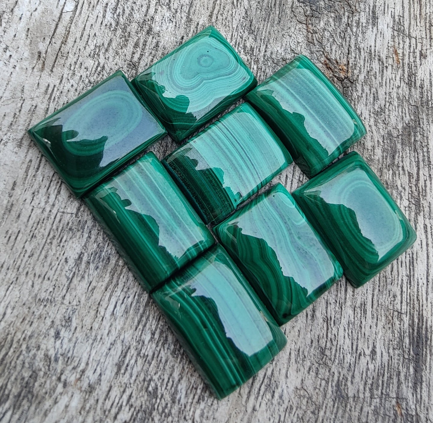 AAA+ QUALITY NATURAL MALACHITE RECTANGLE SHAPE CABOCHON FLAT BACK CALIBRATED LOOSE GEMSTONES, ALL SIZES AVAILABLE
