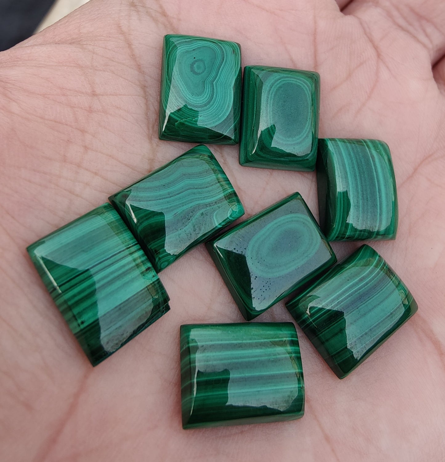 AAA+ QUALITY NATURAL MALACHITE RECTANGLE SHAPE CABOCHON FLAT BACK CALIBRATED LOOSE GEMSTONES, ALL SIZES AVAILABLE