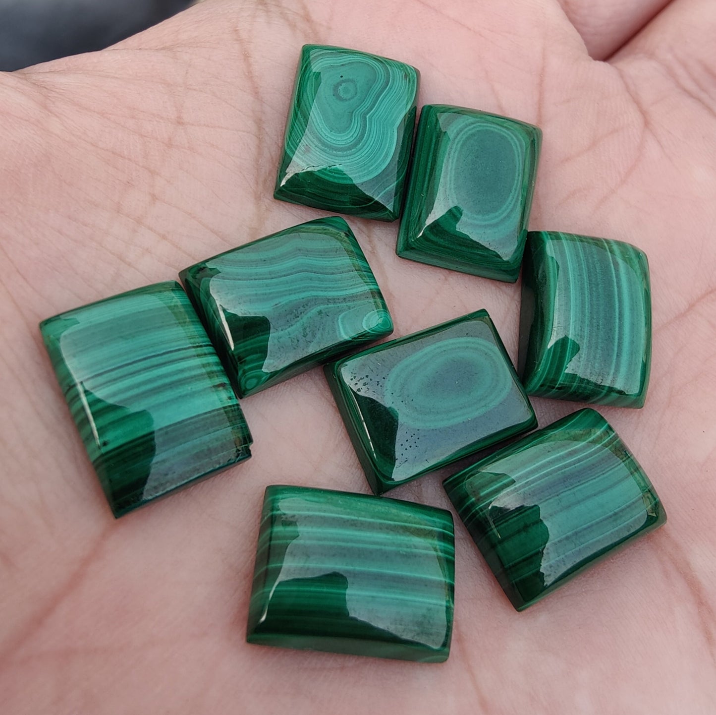 AAA+ QUALITY NATURAL MALACHITE RECTANGLE SHAPE CABOCHON FLAT BACK CALIBRATED LOOSE GEMSTONES, ALL SIZES AVAILABLE