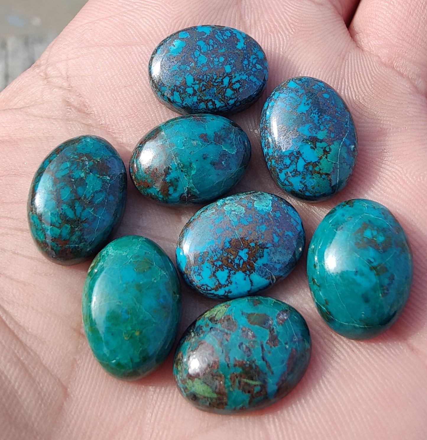 AAA+ QUALITY NATURAL CRYSOCOLLA OVAL SHAPE CABOCHON FLAT BACK CALIBRATED WHOLESALE LOOSE GEMSTONES, ALL SIZES AVAILABLE