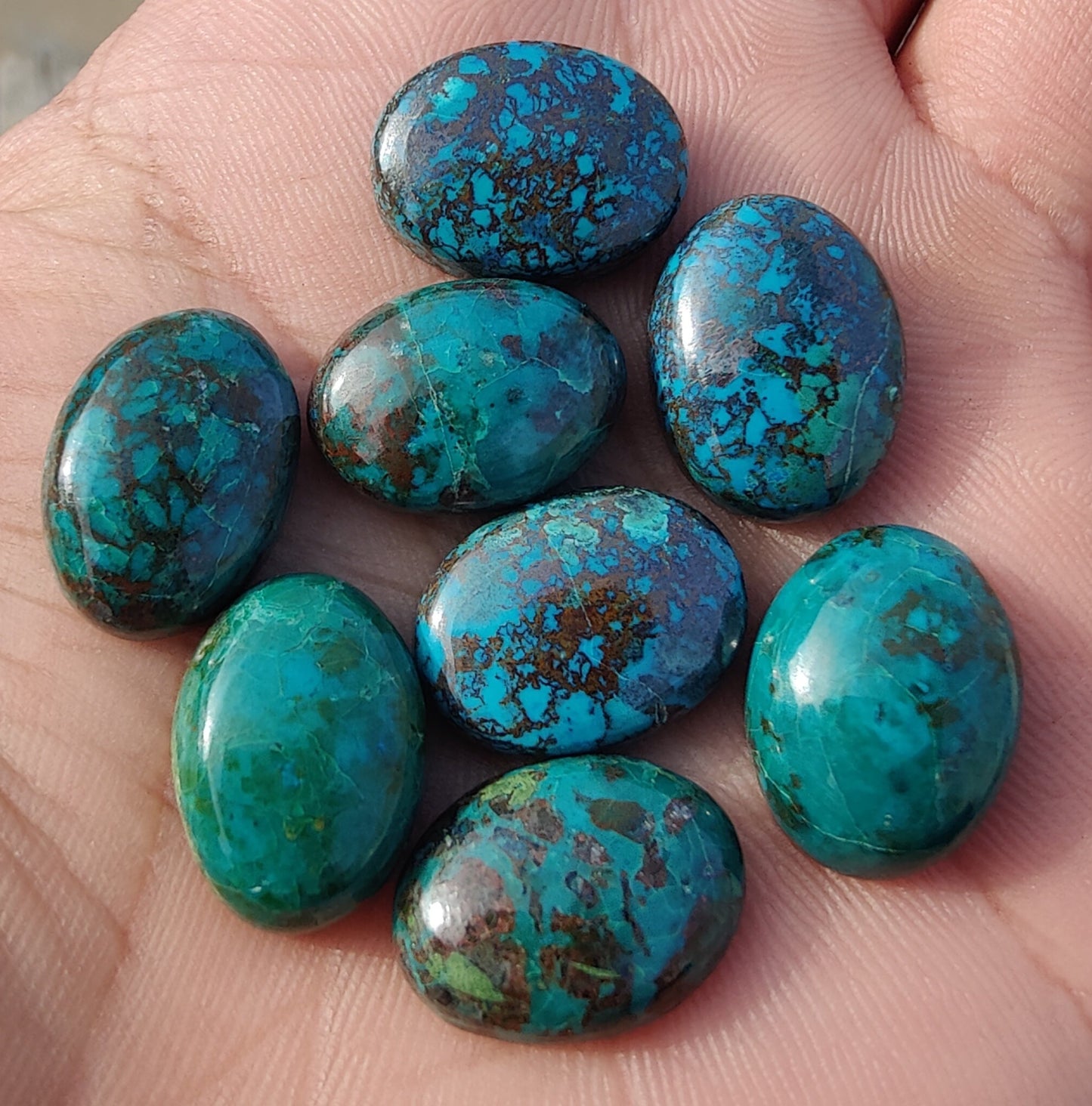 AAA+ QUALITY NATURAL CRYSOCOLLA OVAL SHAPE CABOCHON FLAT BACK CALIBRATED WHOLESALE LOOSE GEMSTONES, ALL SIZES AVAILABLE