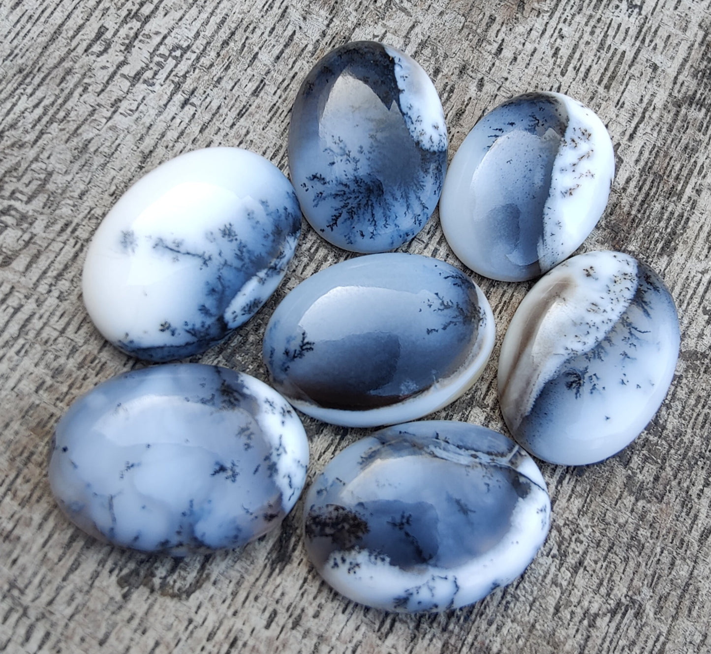 NATURAL DENDRITIC AGATE OVAL SHAPE CABOCHON FLAT BACK AAA+ QUALITY CALIBRATED LOOSE GEMSTONES, ALL SIZES AVAILABLE
