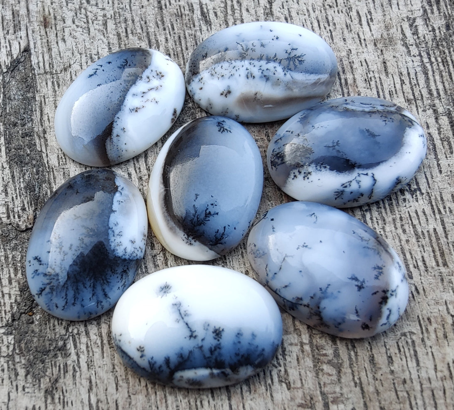 NATURAL DENDRITIC AGATE OVAL SHAPE CABOCHON FLAT BACK AAA+ QUALITY CALIBRATED LOOSE GEMSTONES, ALL SIZES AVAILABLE