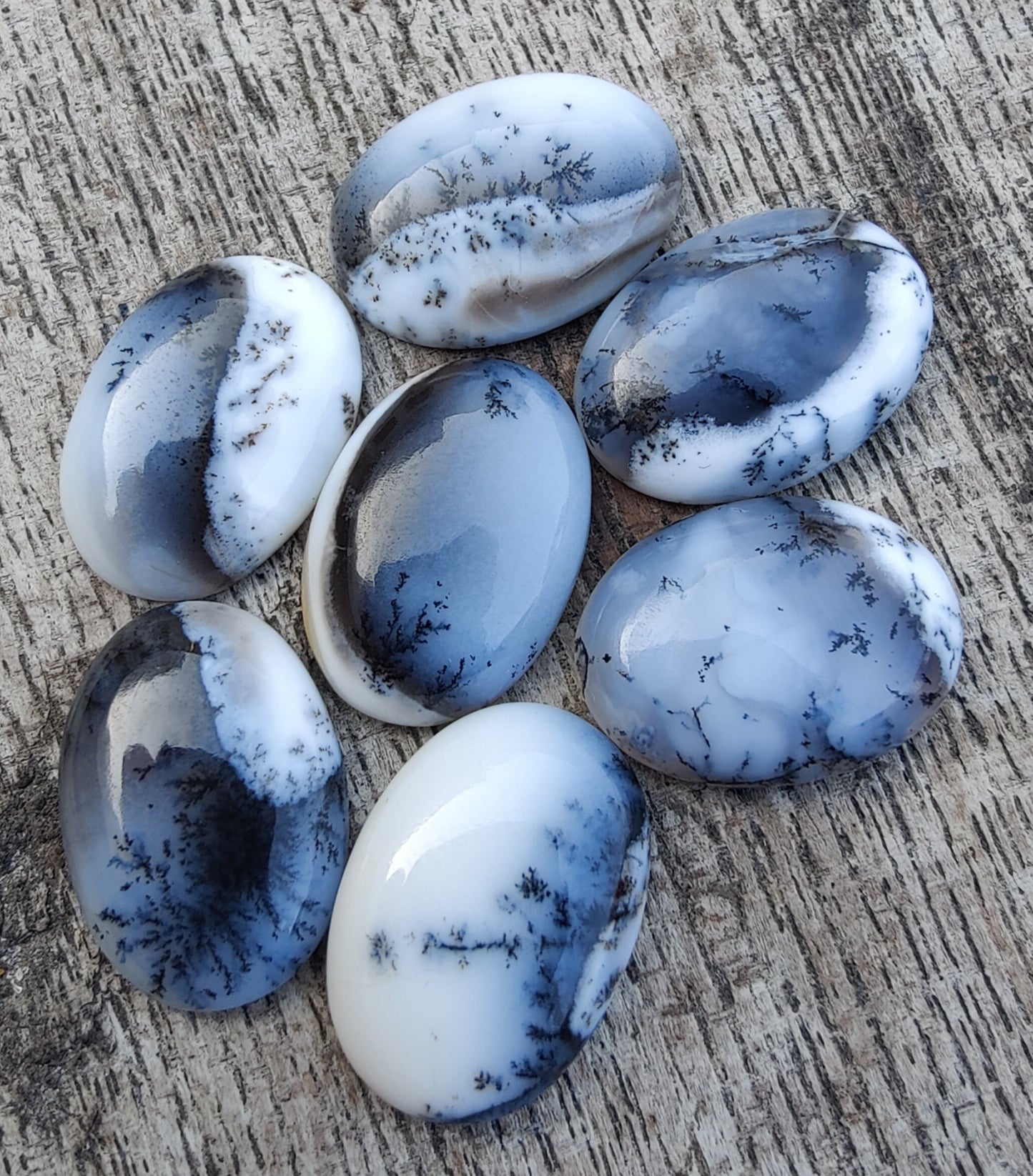 NATURAL DENDRITIC AGATE OVAL SHAPE CABOCHON FLAT BACK AAA+ QUALITY CALIBRATED LOOSE GEMSTONES, ALL SIZES AVAILABLE