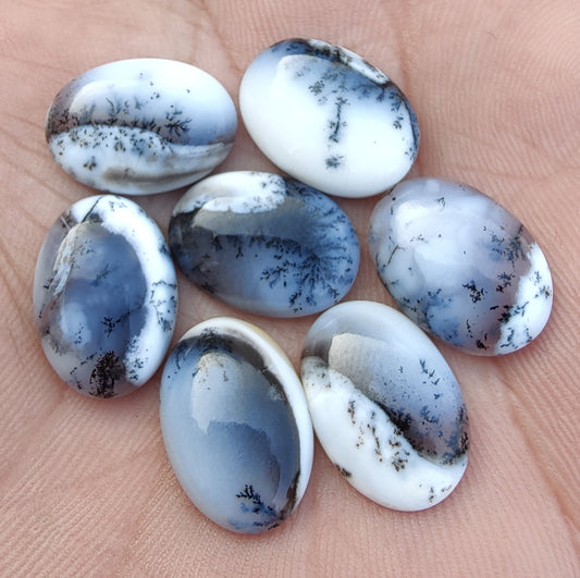 NATURAL DENDRITIC AGATE OVAL SHAPE CABOCHON FLAT BACK AAA+ QUALITY CALIBRATED LOOSE GEMSTONES, ALL SIZES AVAILABLE