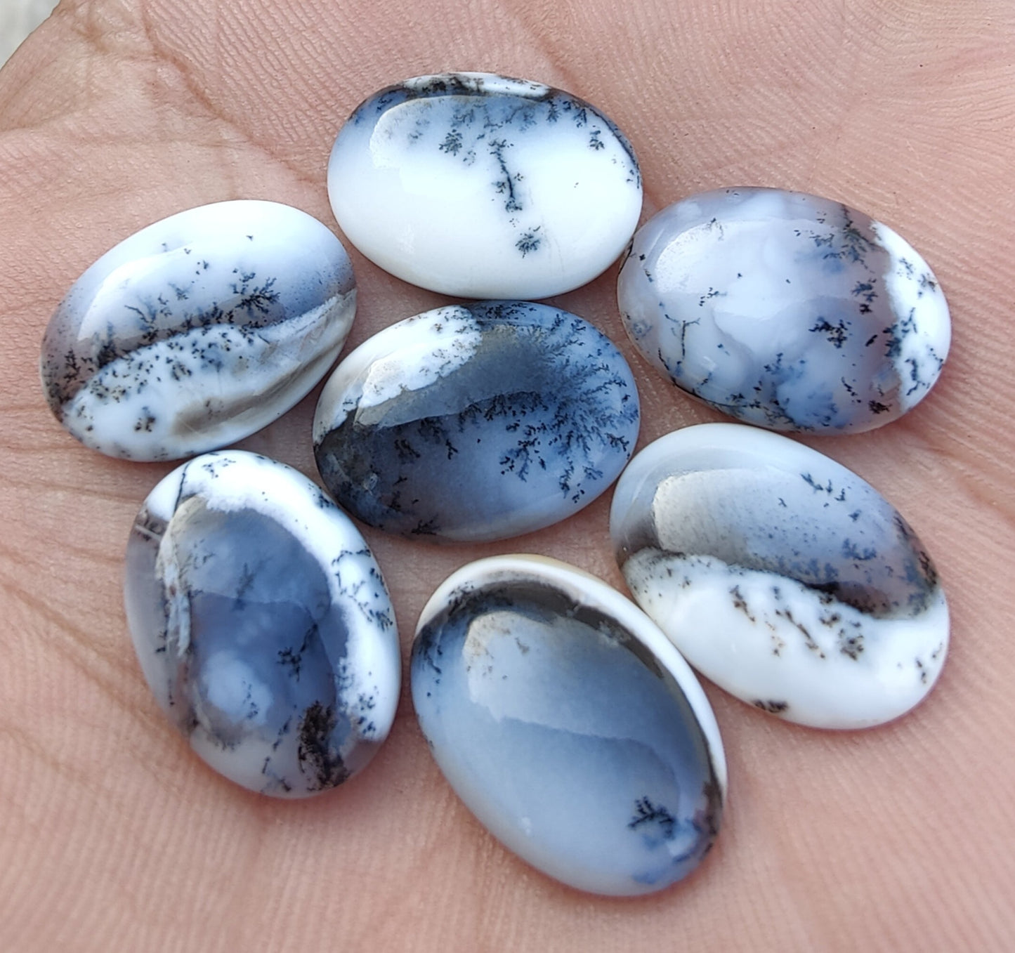 NATURAL DENDRITIC AGATE OVAL SHAPE CABOCHON FLAT BACK AAA+ QUALITY CALIBRATED LOOSE GEMSTONES, ALL SIZES AVAILABLE