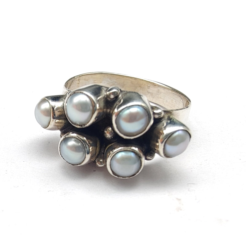 925 SOLID STERLING SILVER NATURAL PEARL GEMSTONES HANDMADE RING, ALL SIZES AVAILABLE