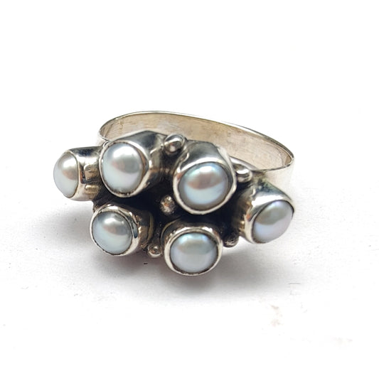 925 SOLID STERLING SILVER NATURAL PEARL GEMSTONES HANDMADE RING, ALL SIZES AVAILABLE