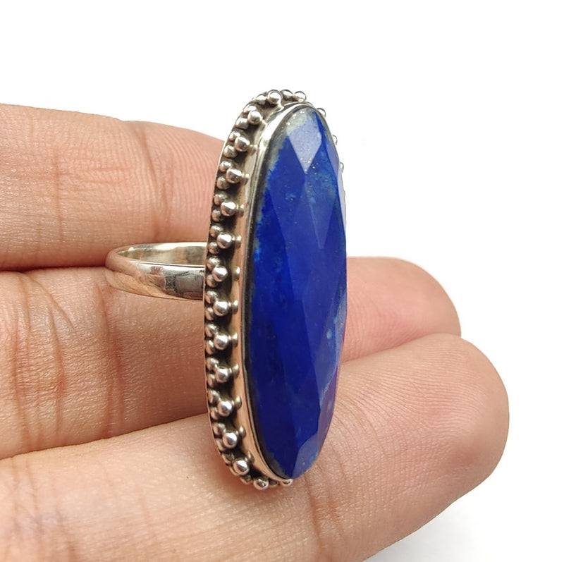 925 SOLID STERLING SILVER NATURAL LAPIS LAZULI GEMSTONES HANDMADE RING, ALL SIZES AVAILABLE