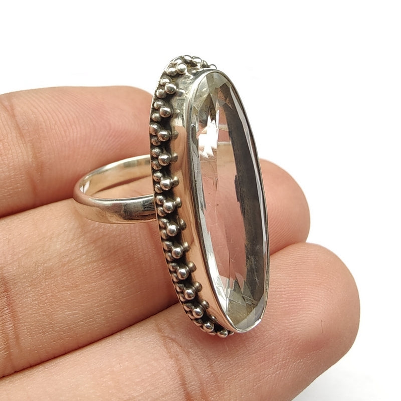 925 SOLID STERLING SILVER NATURAL GREEN AMETHYST GEMSTONES HANDMADE RING, ALL SIZES AVAILABLE