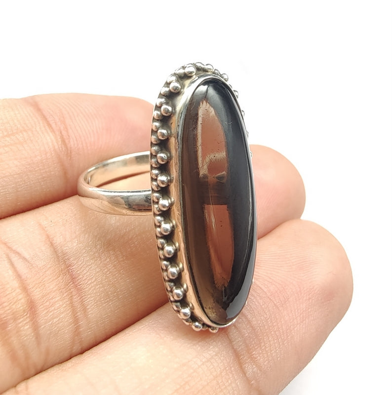 925 SOLID STERLING SILVER NATURAL SMOKY QUARTZ GEMSTONES HANDMADE RING, ALL SIZES AVAILABLE