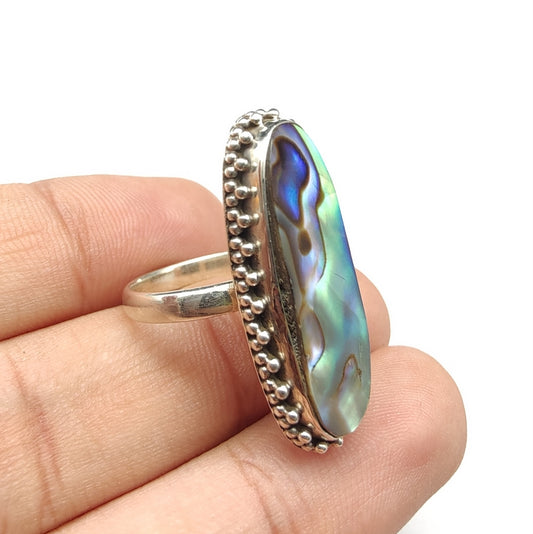 925 SOLID STERLING SILVER NATURAL ABALONE SHELL GEMSTONES HANDMADE RING, ALL SIZES AVAILABLE