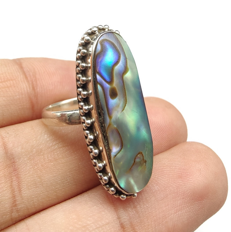 925 SOLID STERLING SILVER NATURAL ABALONE SHELL GEMSTONES HANDMADE RING, ALL SIZES AVAILABLE