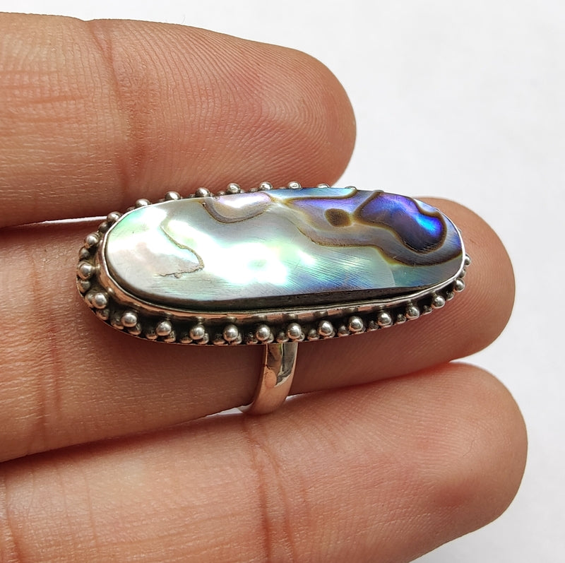 925 SOLID STERLING SILVER NATURAL ABALONE SHELL GEMSTONES HANDMADE RING, ALL SIZES AVAILABLE