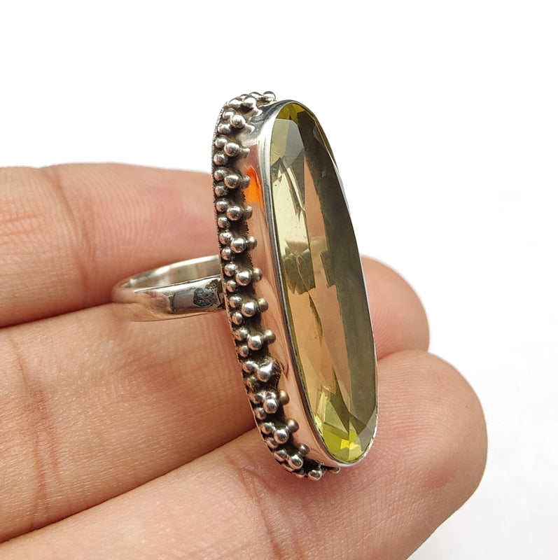 925 SOLID STERLING SILVER NATURAL LEMON QUARTZ GEMSTONES HANDMADE RING, ALL SIZES AVAILABLE